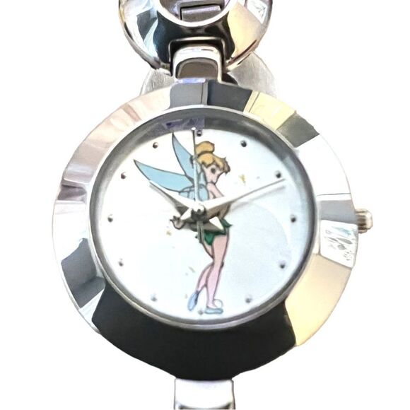 RARE Vintage Disney Tinker Bell Silver Tone Circle Bracelet Watch Working - Picture 2 of 15